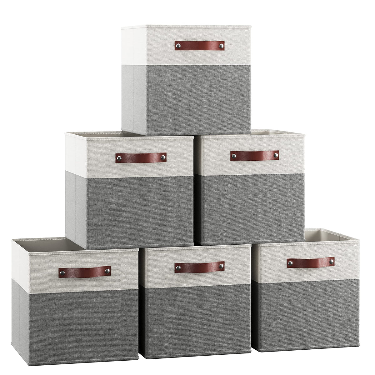Ornavo Home 13x13 Foldable Fabric Storage Cube Bins, 6 Pack, Beige