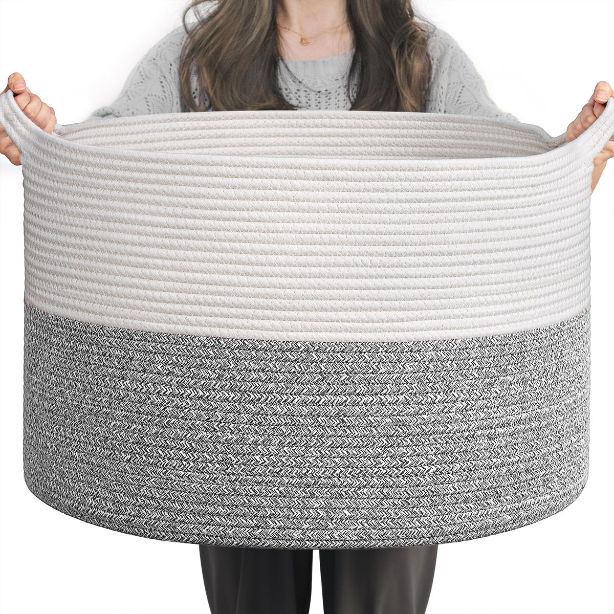 INDRESSME 115L Extra Large Woven Wicker Blanket Basket Living Room