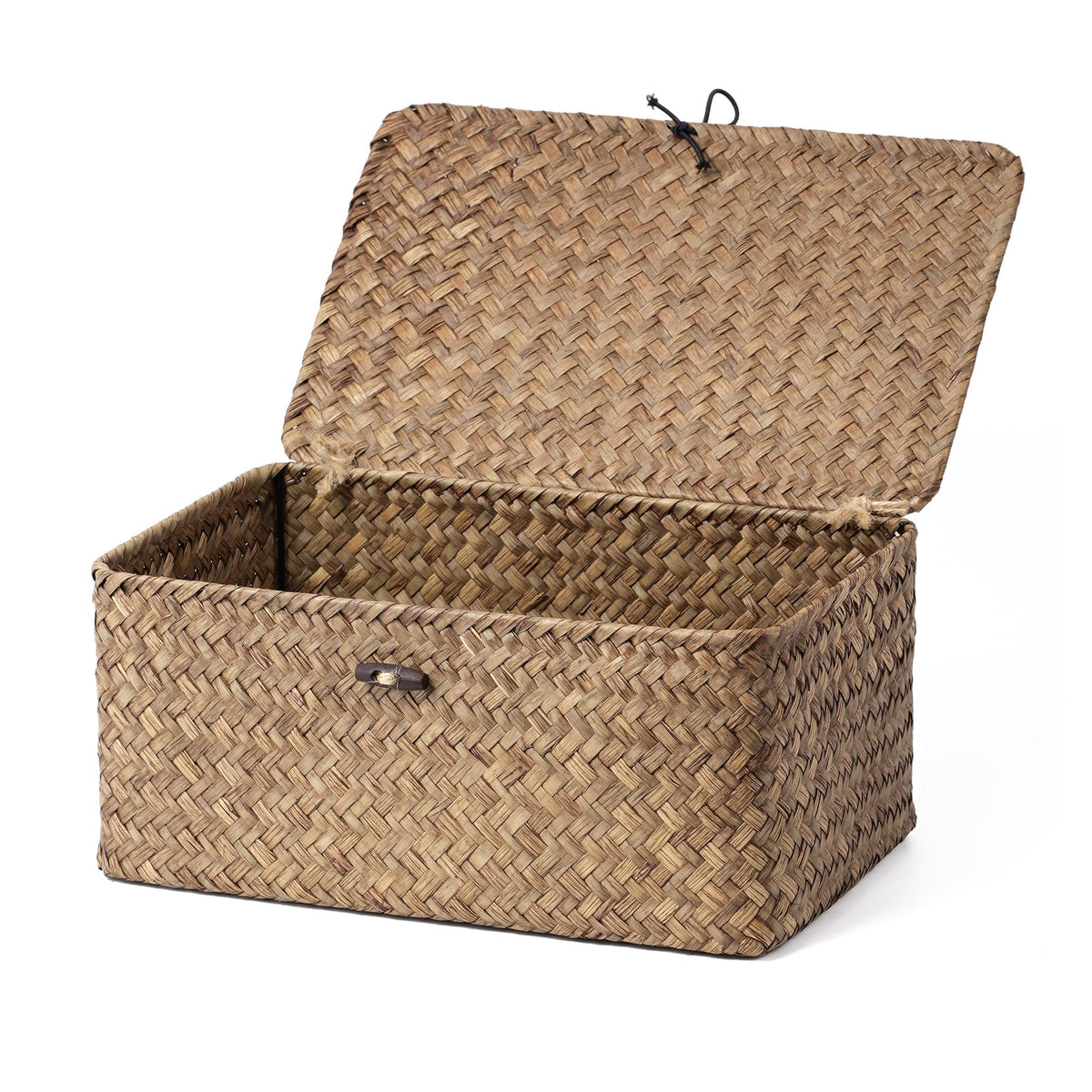 Nonam Wicker Storage Basket with Lid,Seagrass Shelf Basket Set of 3,Nautral