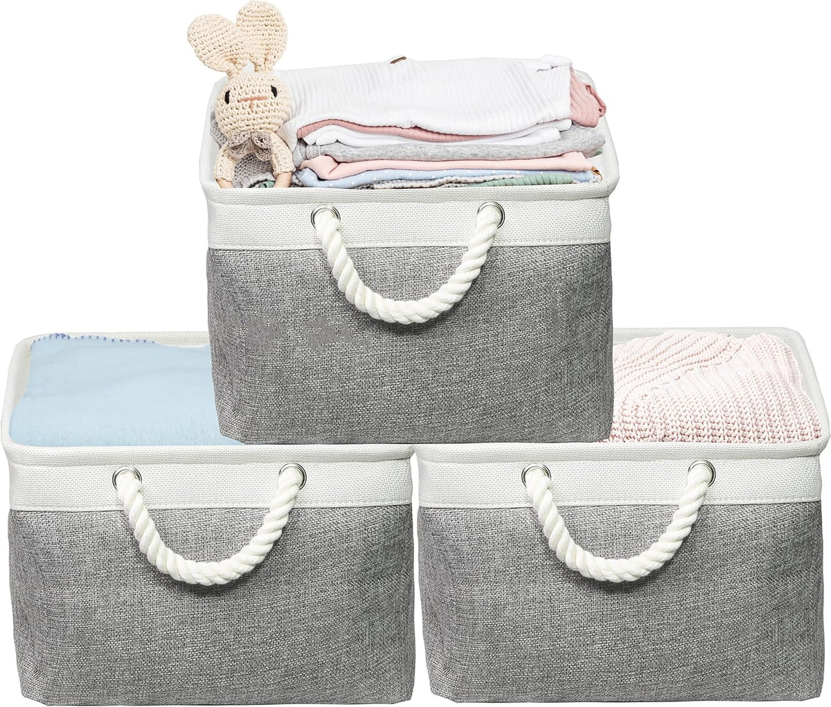 Simple Houseware 15.7" x 12" Wide & Low Fabric Storage Bin, 3 Pack, Gray