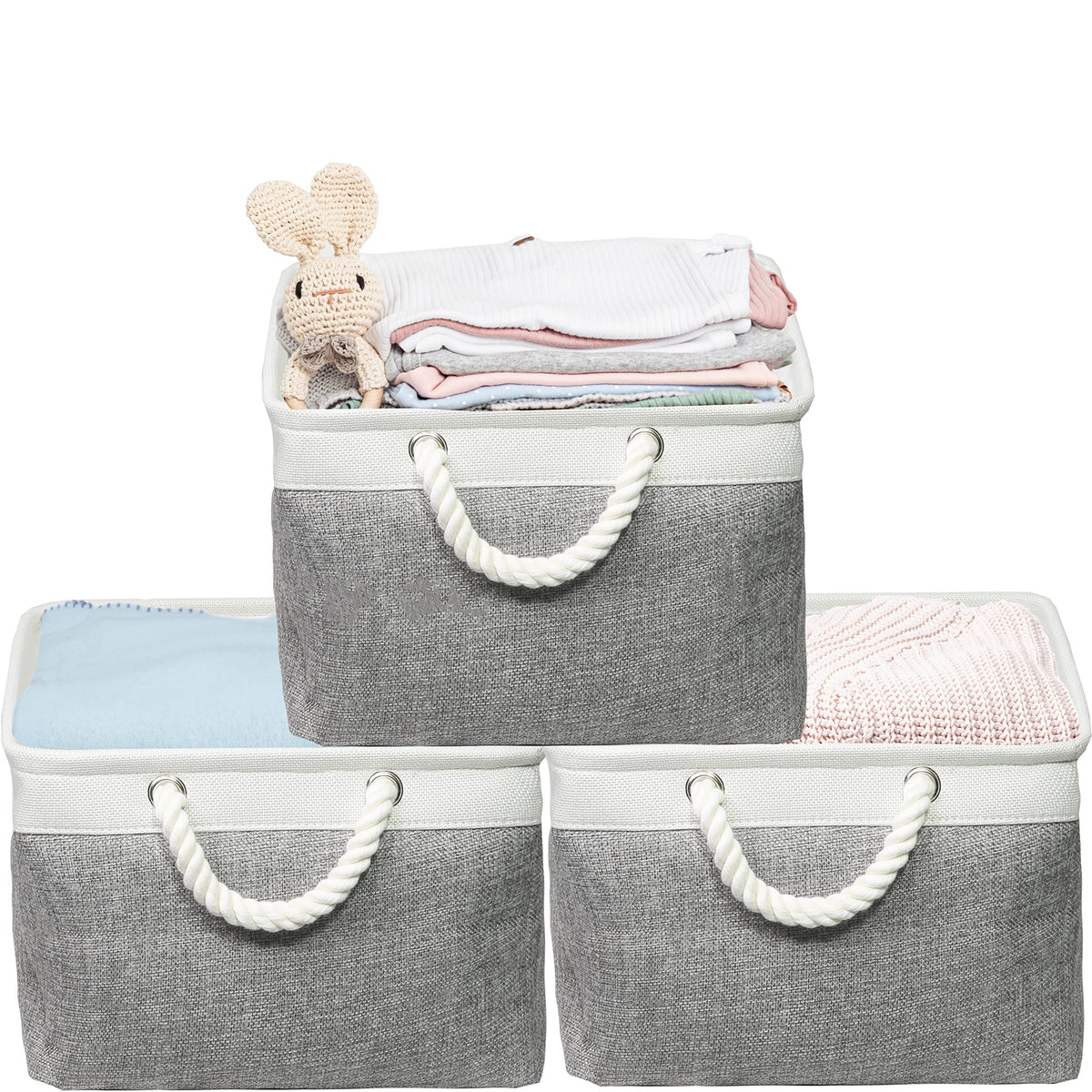 Simple Houseware 15.7" x 12" Wide & Low Fabric Storage Bin, 3 Pack, Gray