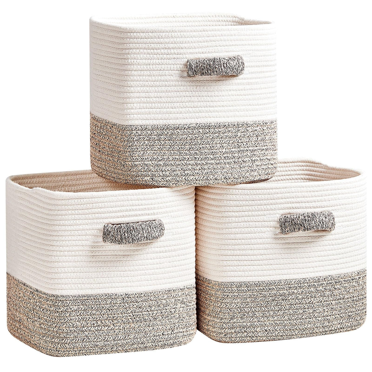 RUNKA Storage Cube Baskets - 3 Pack - 11 inch Square Baskets for Closet, Woven Bins - Ideal for Toy Storage | White