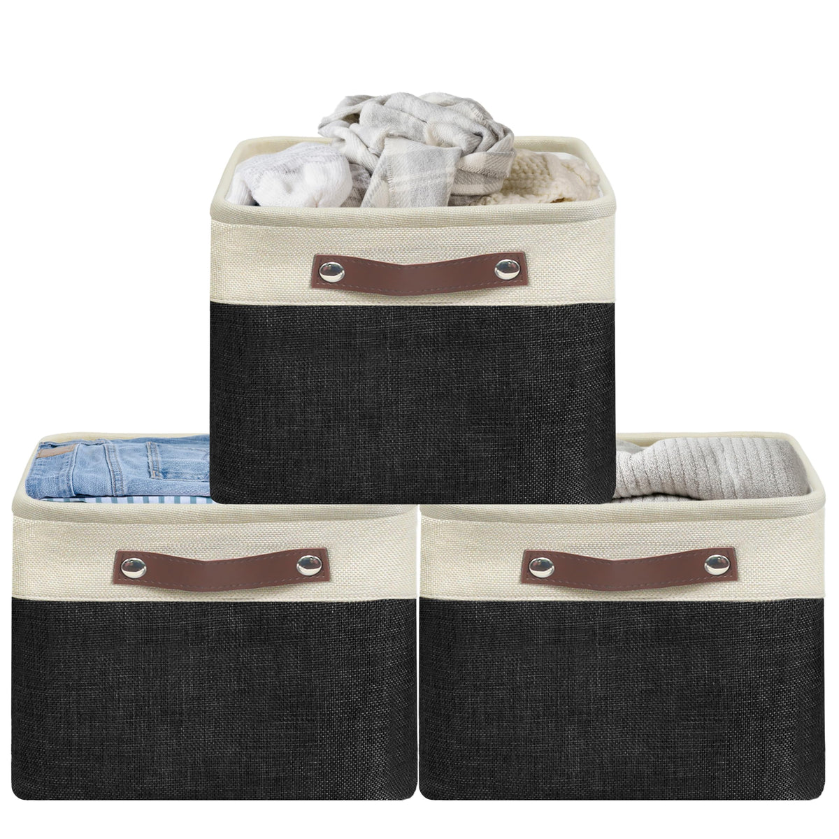 Simple Houseware 15.7" x 12" Wide & Low Fabric Storage Bin, 3 Pack, Gray