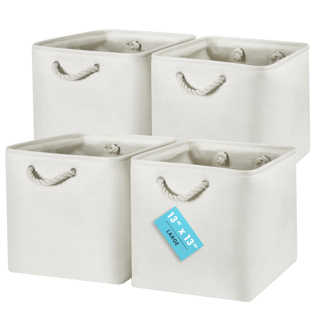 OrganiHaus 11x11 Cube Storage Bins, 4-Pack Fabric Cubes, Rope Handles