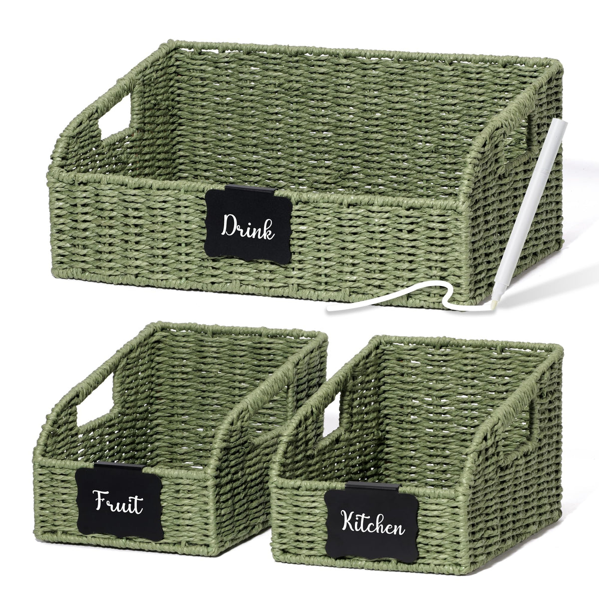 Pantry Baskets for Organizing,Wicker Storage Bins,3 Pack,Natural