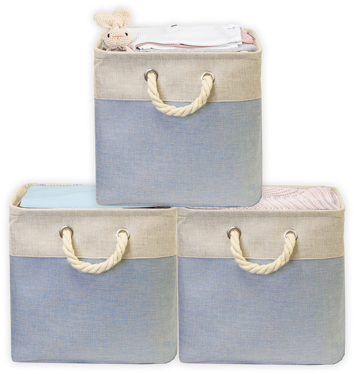 Simple Houseware 15.7" x 12" Wide & Low Fabric Storage Bin, 3 Pack, Gray