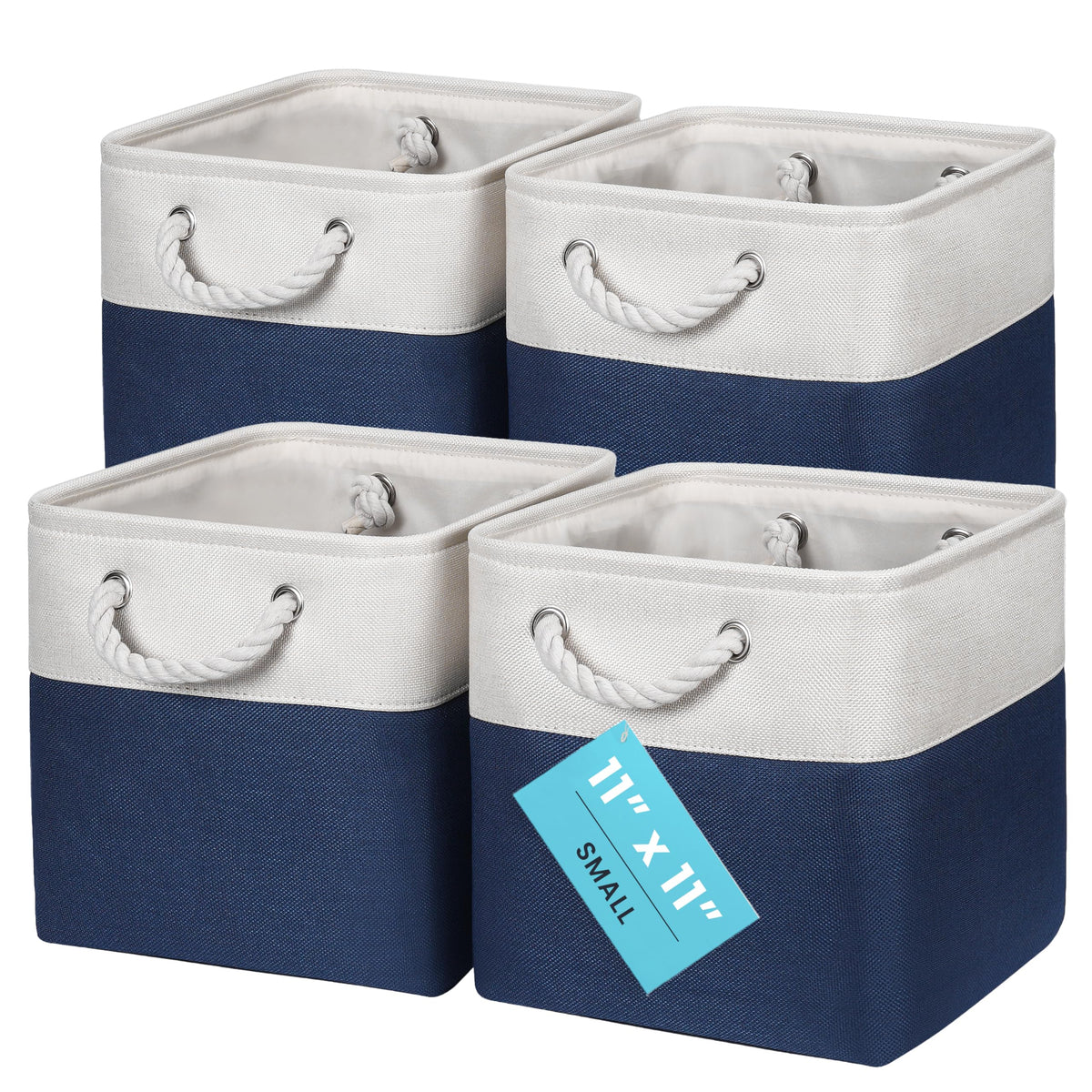 OrganiHaus 11x11 Cube Storage Bins, 4-Pack Fabric Cubes, Rope Handles