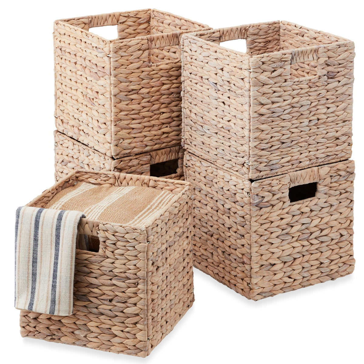 Best Choice Products 10.5x10.5in Pack of 5 Cube Storage Baskets, Water Hyacinth Multipurpose Collapsible Organizers, Handwoven Laundry Totes for Laundry, Living Room, Kids Room & Nursery - Brown