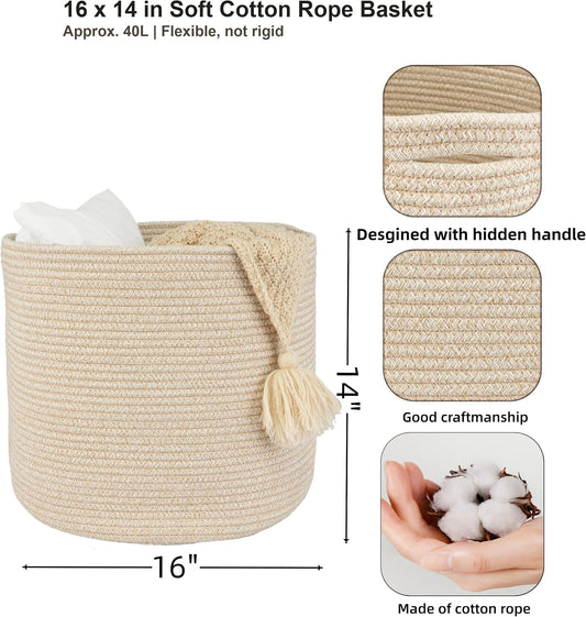 XUANGUO Cotton Rope Basket For Girls Boys Kids 16”X14”