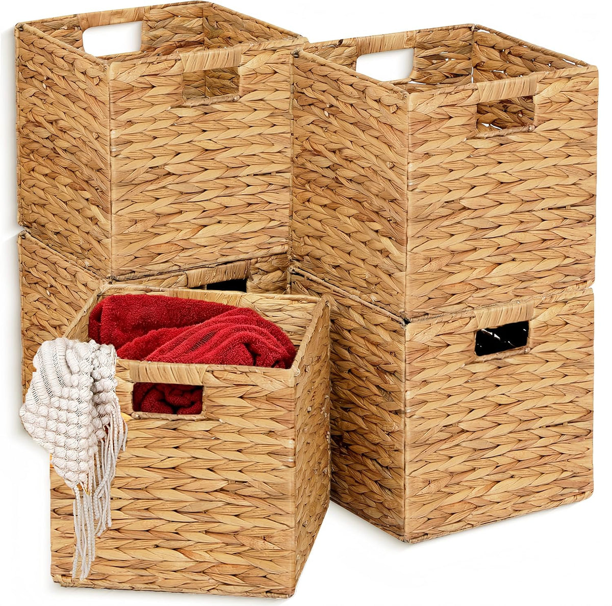 11x11in Wicker Storage Baskets Set of 5 Collapsible Water Hyacinth Basket