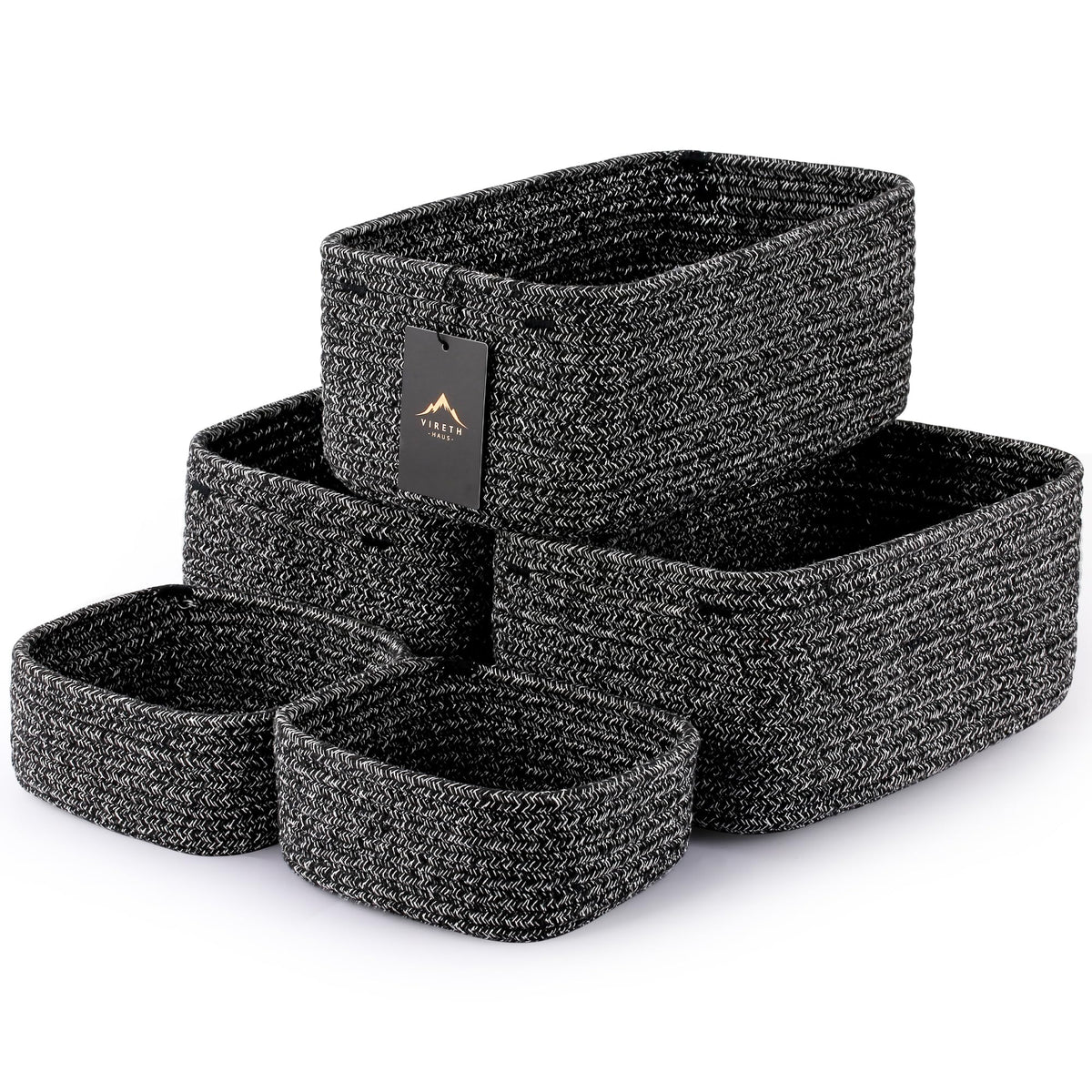 5-Pack Small Woven Rope Storage Baskets, 2 Sizes Organizer Bins