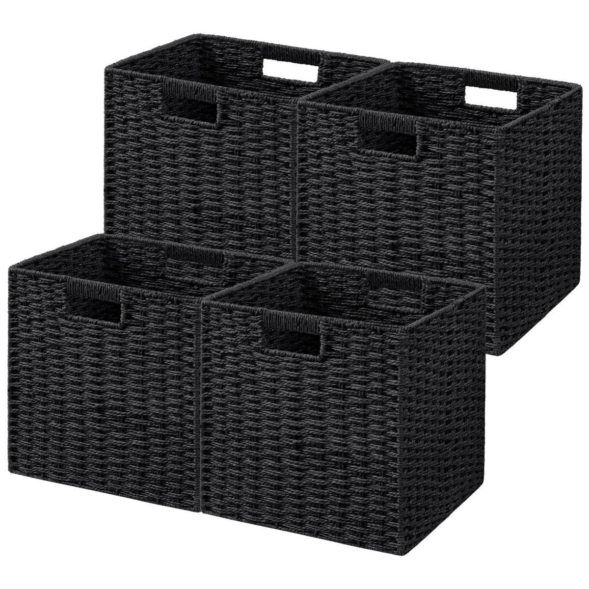 UBBCARE 2 Pack Wicker Basket, 13.4L×8.3H×7.1W inch Woven Paper Rope Storage Baskets for Shelves, Foldable Rectangular Storage Baskets with Handle, Storage Basket for Organizing, Dark Brown