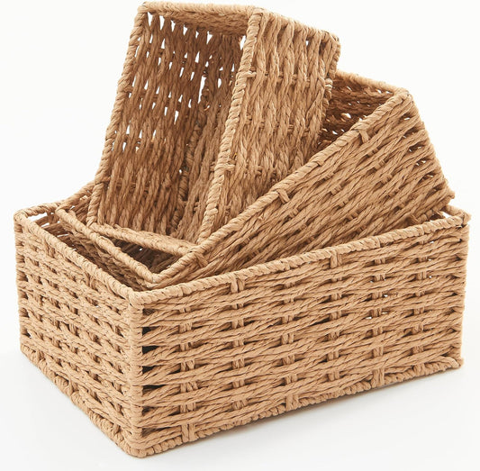 Small Wicker Basket for Organizing, Woven Storage Basket Sets of 3