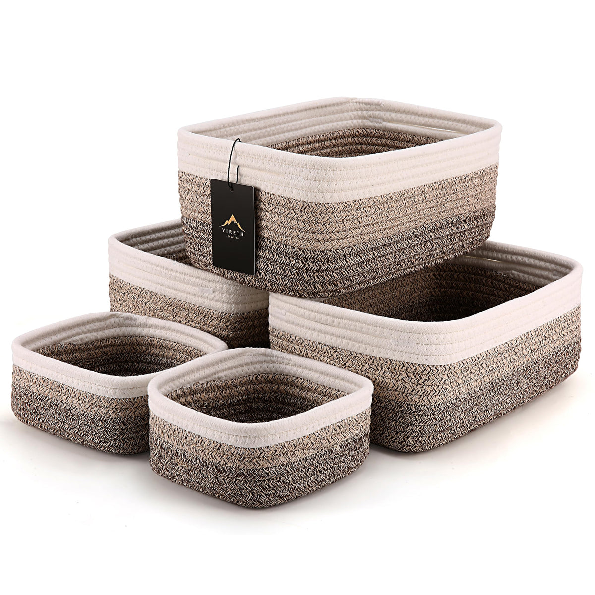 5-Pack Small Woven Rope Storage Baskets, 2 Sizes Organizer Bins