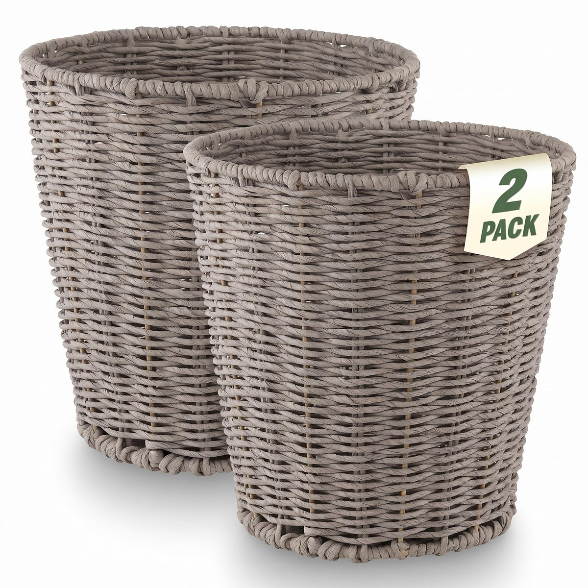 84ECO 2-Pack 3 Gallon Wicker Trash Cans for Bathroom, Bedroom, Office - Rattan Trash Can - Decorative Waste Basket