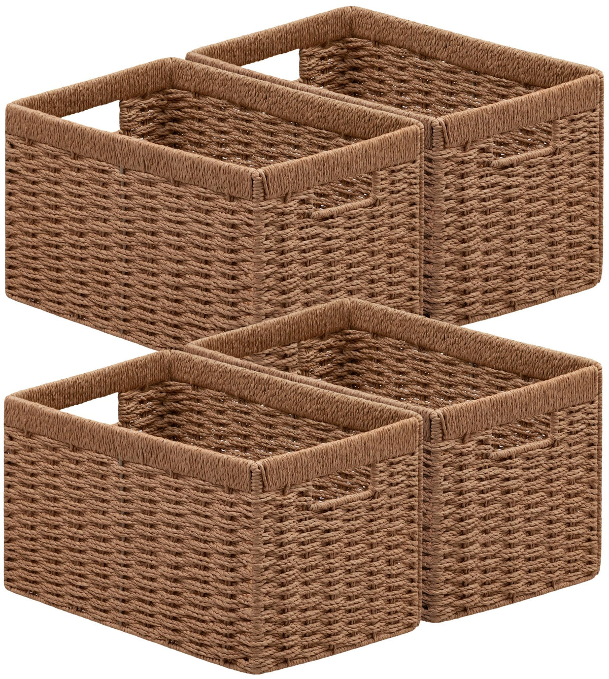 UBBCARE 2 Pack Wicker Basket, 13.4L×8.3H×7.1W inch Woven Paper Rope Storage Baskets for Shelves, Foldable Rectangular Storage Baskets with Handle, Storage Basket for Organizing, Dark Brown