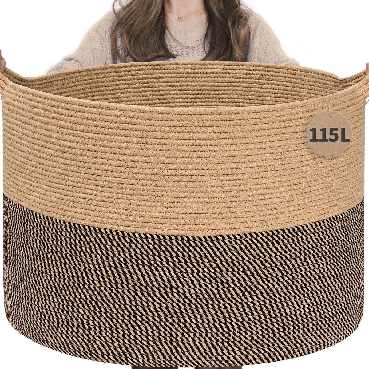 INDRESSME 115L Extra Large Woven Wicker Blanket Basket Living Room