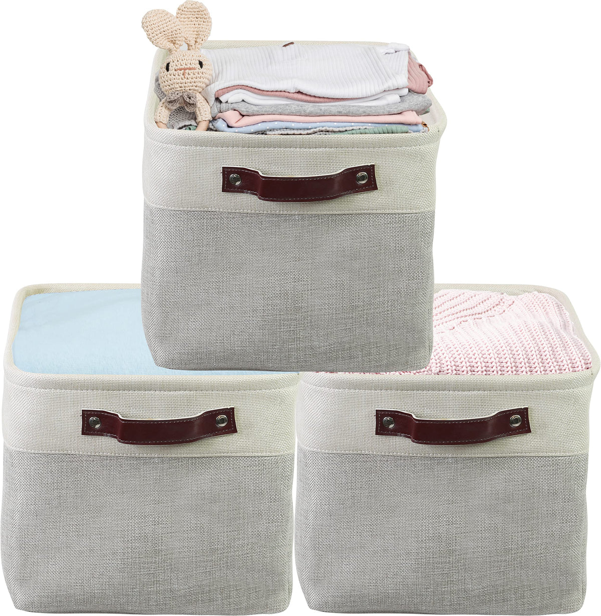 Simple Houseware 15.7" x 12" Wide & Low Fabric Storage Bin, 3 Pack, Gray