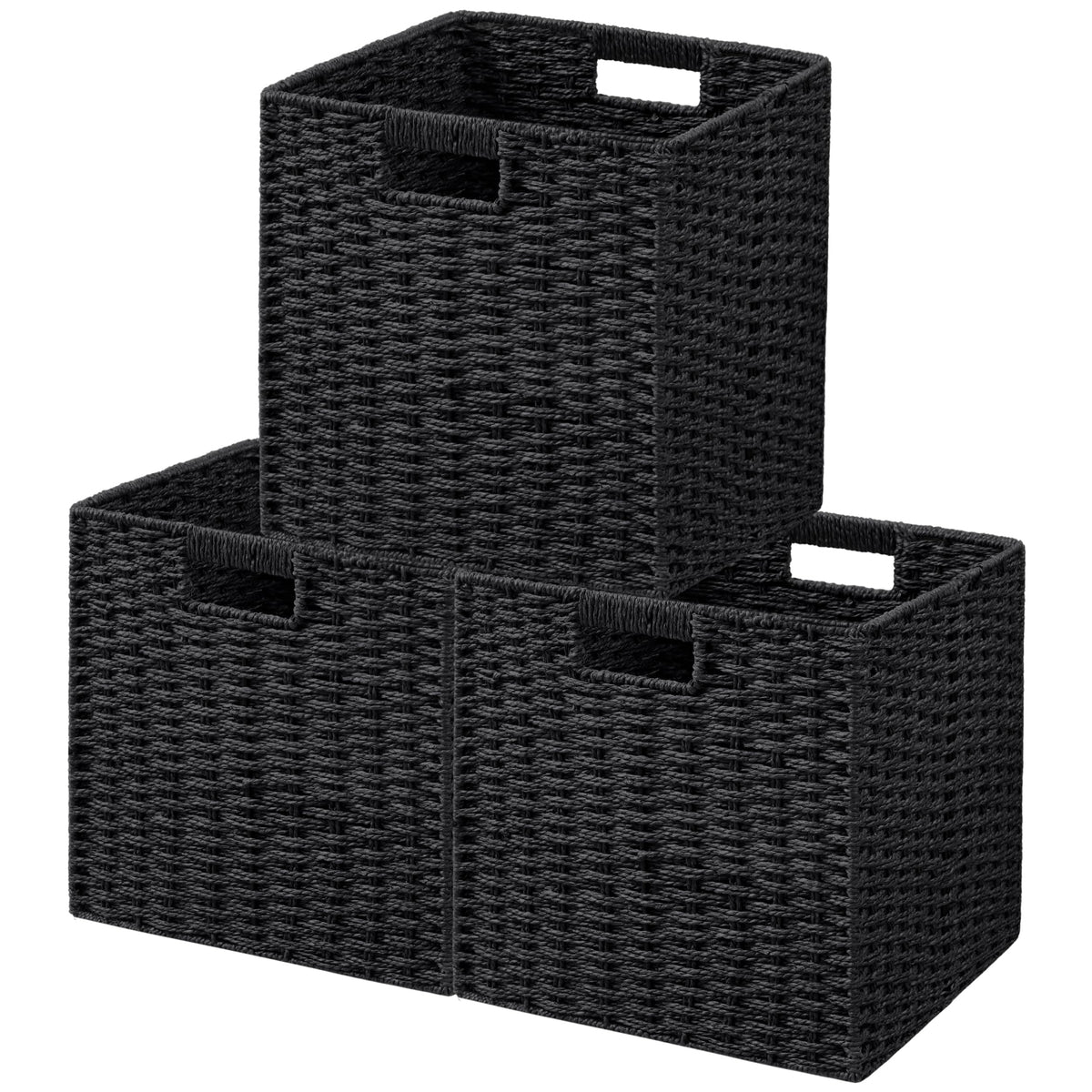 UBBCARE 2 Pack Wicker Basket, 13.4L×8.3H×7.1W inch Woven Paper Rope Storage Baskets for Shelves, Foldable Rectangular Storage Baskets with Handle, Storage Basket for Organizing, Dark Brown