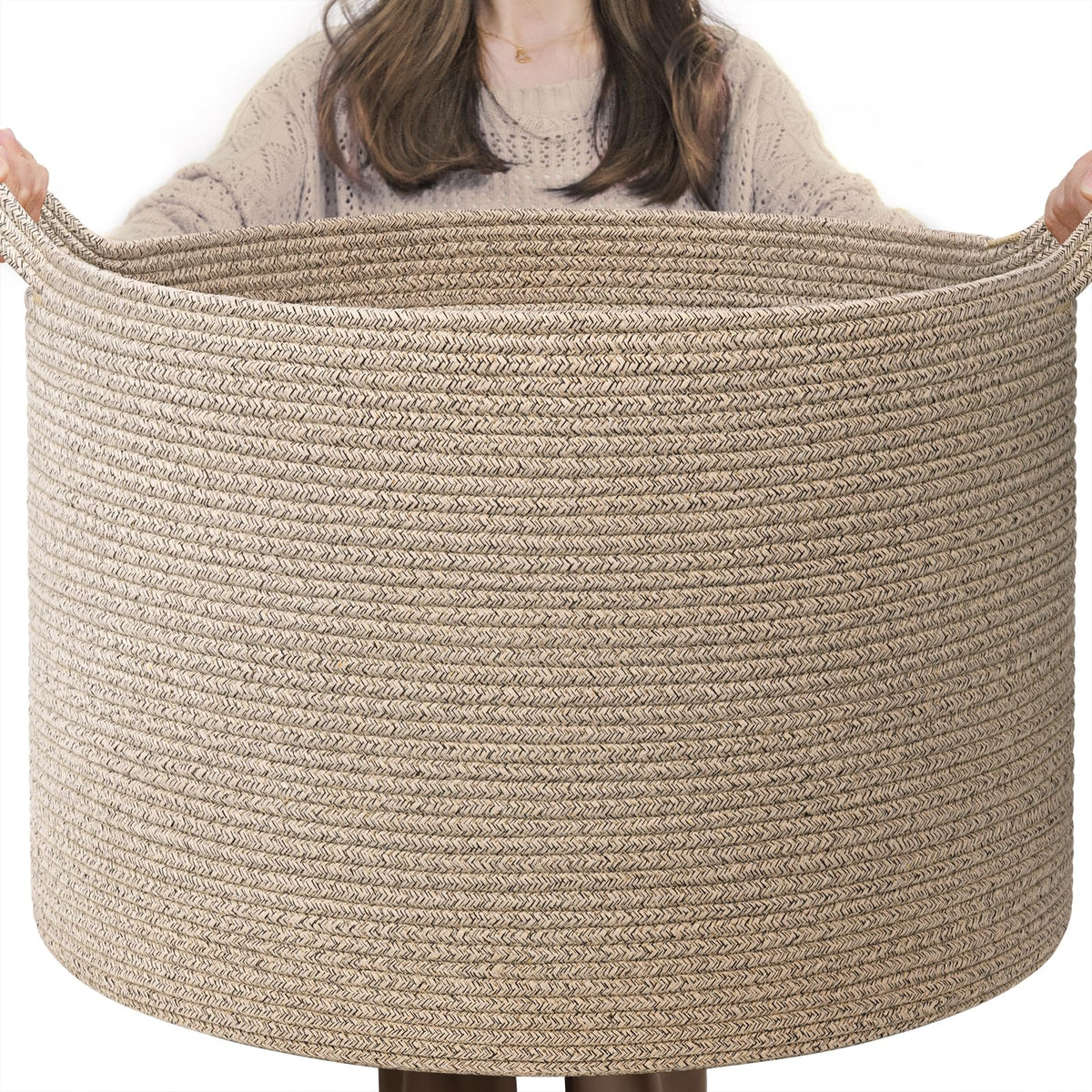 INDRESSME 115L Extra Large Woven Wicker Blanket Basket Living Room