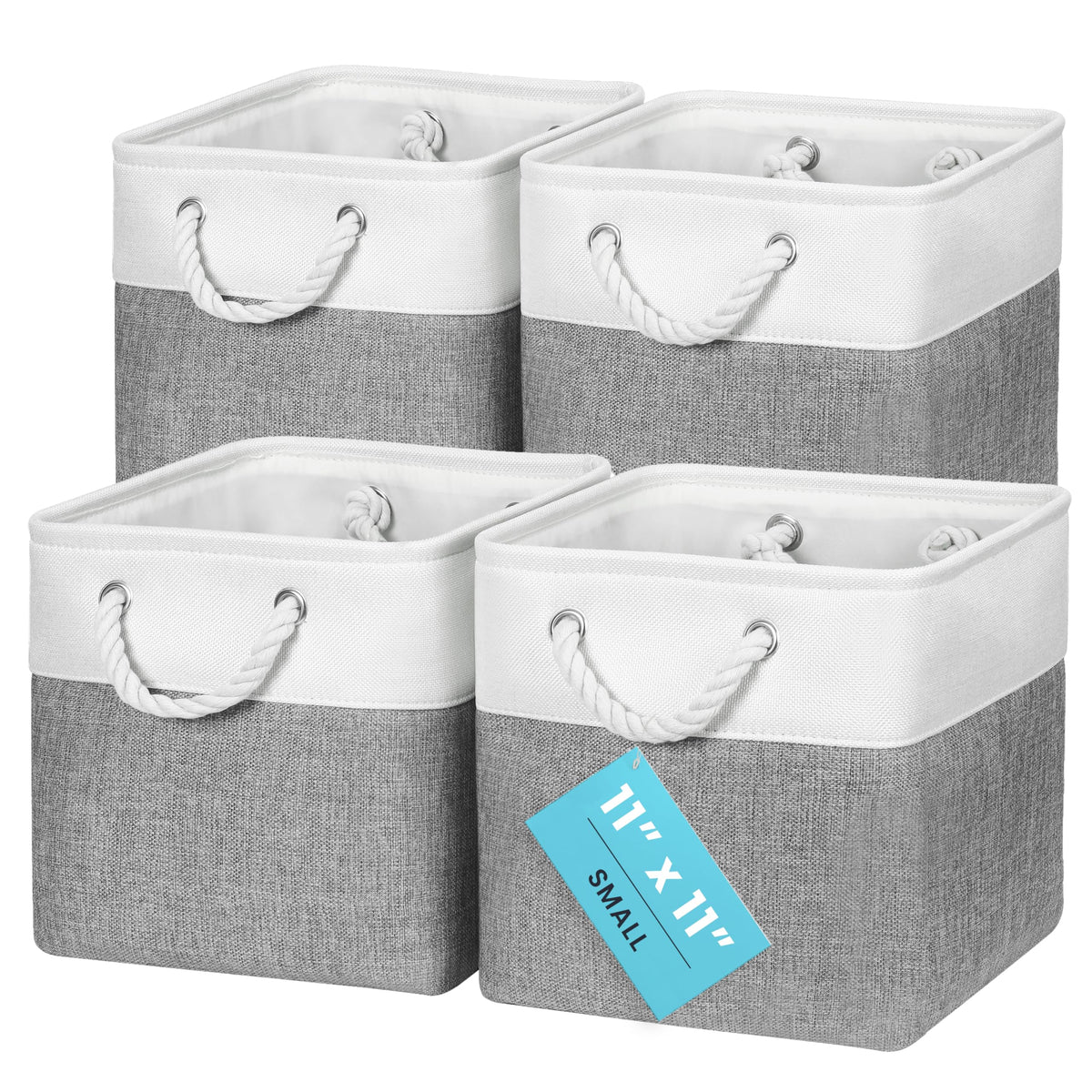 OrganiHaus 11x11 Cube Storage Bins, 4-Pack Fabric Cubes, Rope Handles