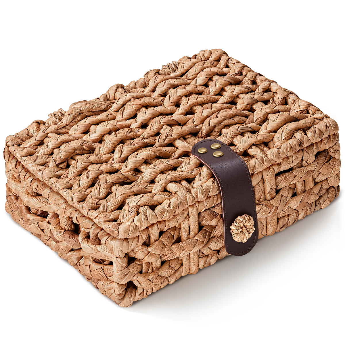 JARLINK Decorative Box with Lid, Handwoven Water Hyacinth Wicker Woven Box