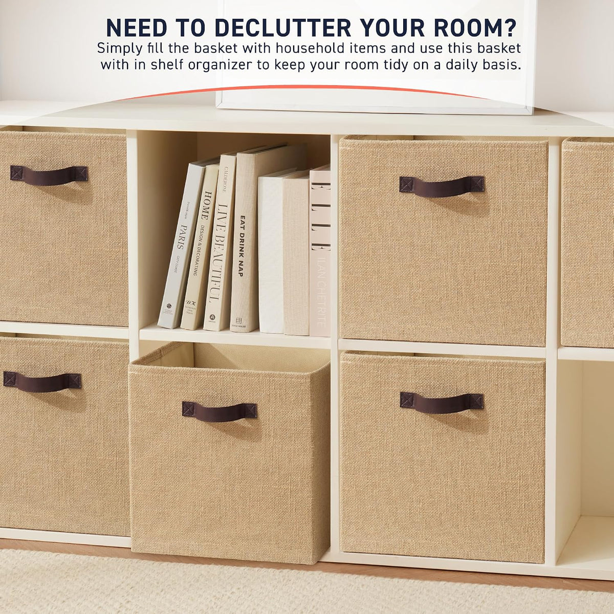Ornavo Home 10.5x10.5 Jute Storage Cube Bins, 6 Pack, Leather Handles