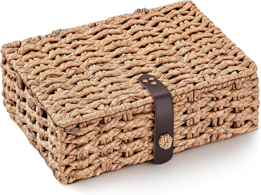 JARLINK Decorative Box with Lid, Handwoven Water Hyacinth Wicker Woven Box