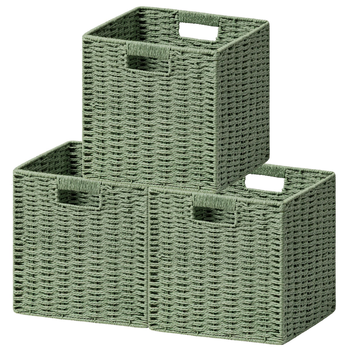 UBBCARE 2 Pack Wicker Basket, 13.4L×8.3H×7.1W inch Woven Paper Rope Storage Baskets for Shelves, Foldable Rectangular Storage Baskets with Handle, Storage Basket for Organizing, Dark Brown