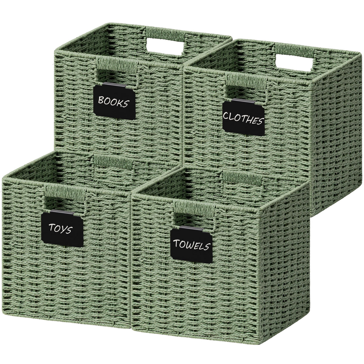 UBBCARE 2 Pack Wicker Basket, 10.5×10.5 Storage Cubes with Label, Foldable Cube Storage Bin with Handle, Square Storage Basket for Shelves, Woven Paper Rope Basket for Organizing, Black