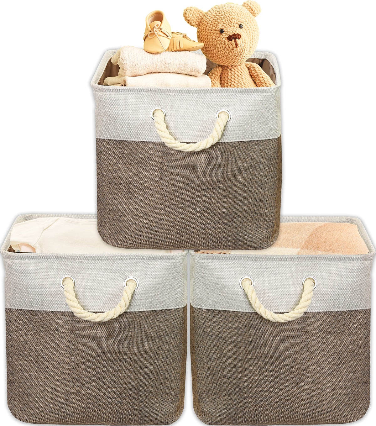 Simple Houseware 15.7" x 12" Wide & Low Fabric Storage Bin, 3 Pack, Gray